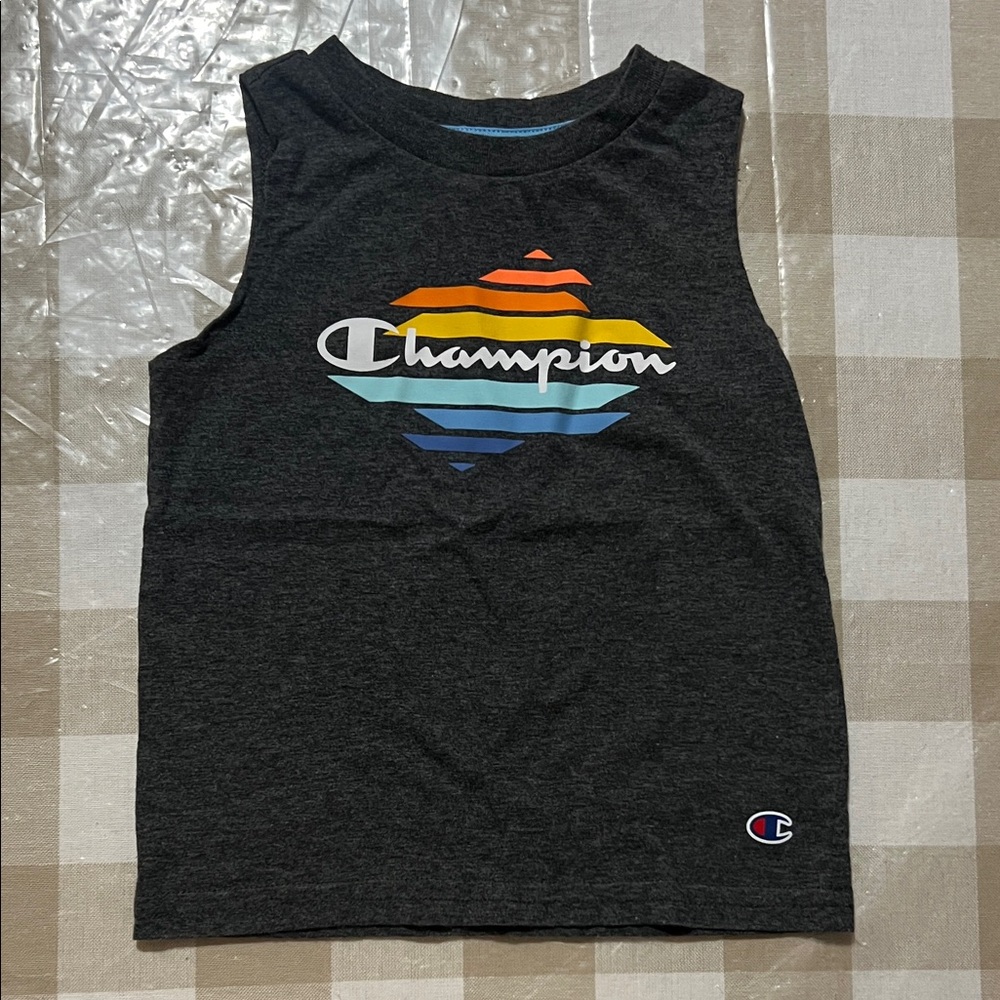 Toddler Champion Dark Gray Sleeveless Top  and Shorts with Striped Logo